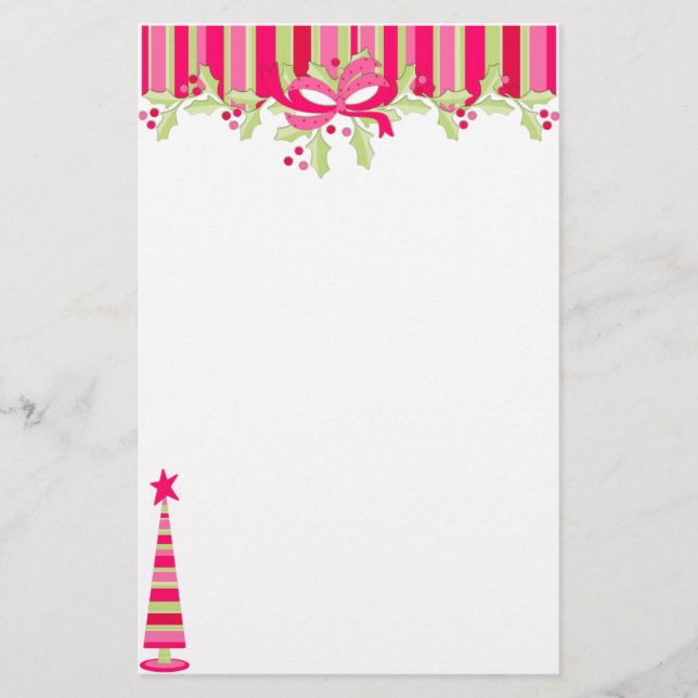 Striped Christmas Tree and Stocking Stationary Stationery (Front)