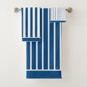 Striped Classic Navy and White with Trim Bath Towel Set