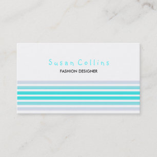 Striped Clean Fashion Teal Sea Blue Simple Business Card