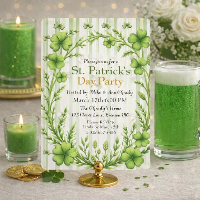Striped Clover Border Party Invitation (Creator Uploaded)