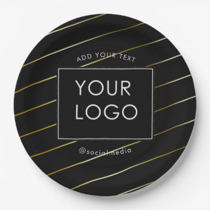 Striped Company Business Corporate Logo Black Paper Plate