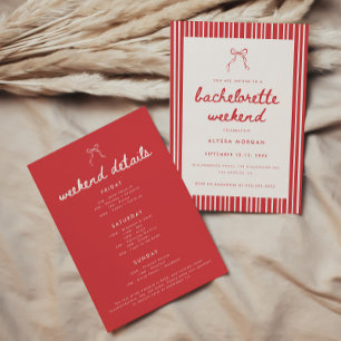 Striped Coquette Bow Bachelorette Weekend Details Invitation