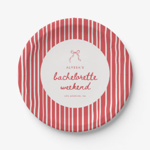 Striped Coquette Bow Bachelorette Weekend Paper Plate