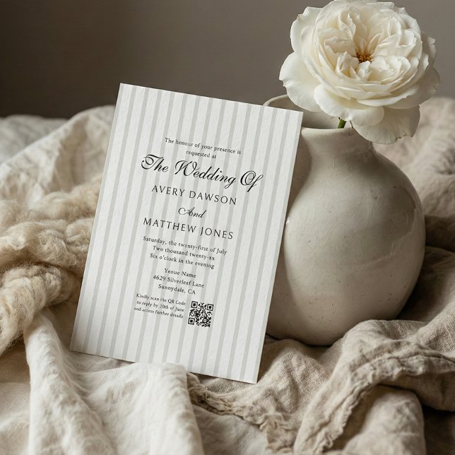 Striped Country Club Style Sage Wedding Invitation (Creator Uploaded)