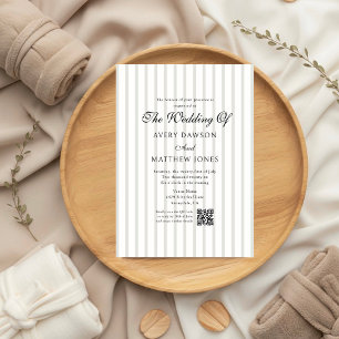 Striped Country Club Style Sage Wedding Invitation