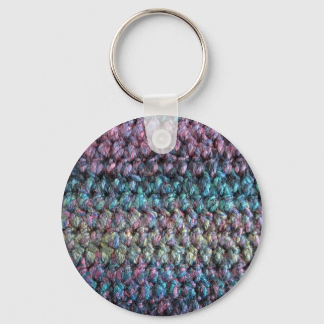 Striped crocheted knitted wool key ring (Front)