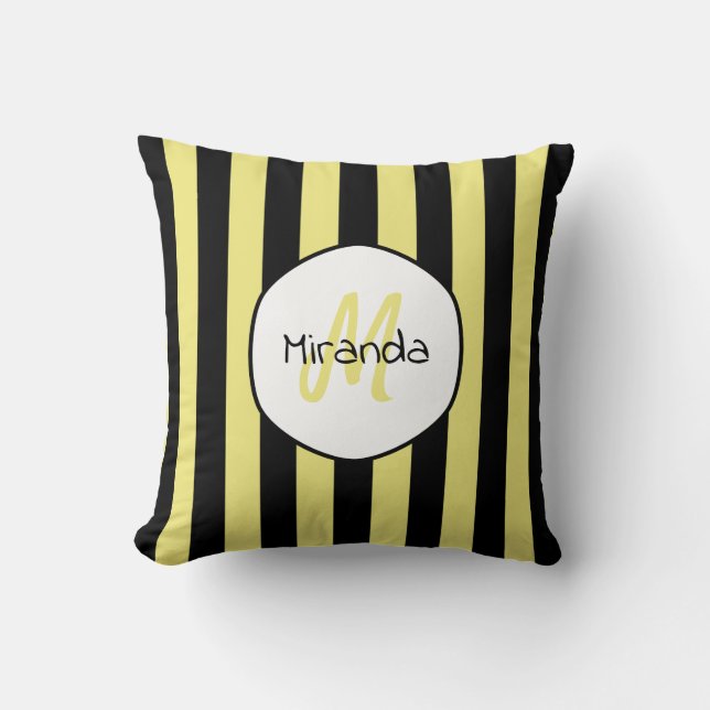 Striped Cucumber Beetle Pattern Name and Monogram Cushion (Front)