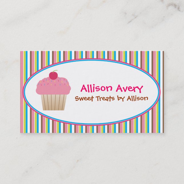 Striped Cupcake Calling Business Card (Front)