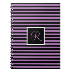 Striped Custom Initial Letter Purple and Black Notebook
