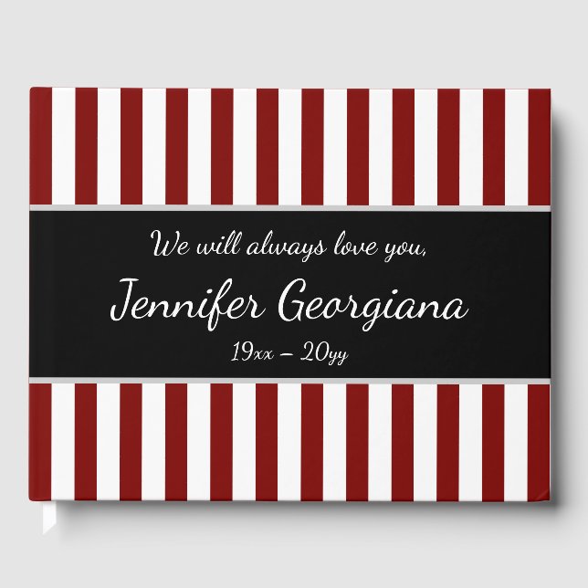 Striped & Customised Memorial Guestbook (Front)