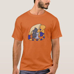 Striped cute dragon coiling around chess pieces T-Shirt