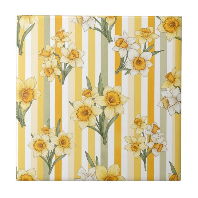 Striped Daffodil Floral Pattern Tile (Front)