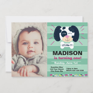 Striped Dalmatian Birthday Invitation with Photo
