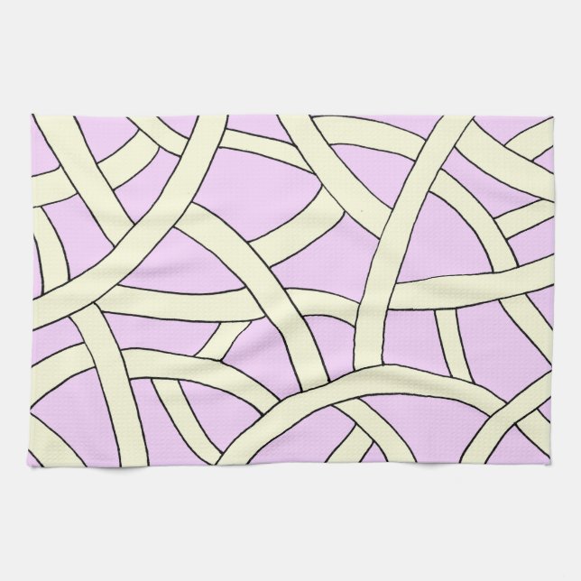 Striped design Pink Cream Tea Towel (Horizontal)