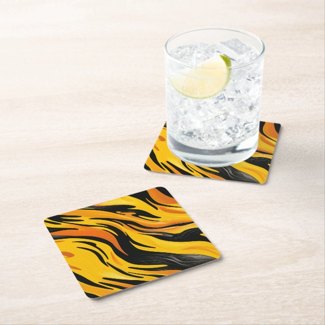 Striped Design Square Paper Coaster (Insitu)