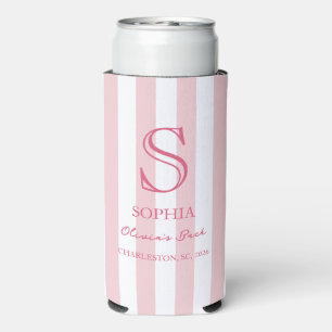 Striped Destination Bachelorette Party Favour Slim Seltzer Can Cooler