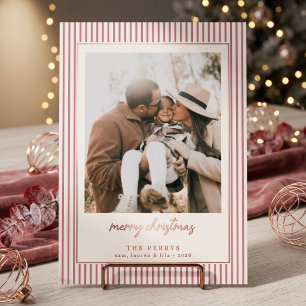 Striped Dusty Rose Merry Christmas Photo