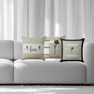 Striped Earth Tones "Love" Decorative Throw Pillow