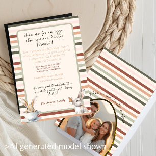 Striped Easter bunnies with Custom Photo Invitation