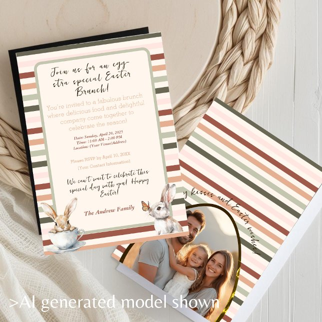 Striped Easter bunnies with Custom Photo Invitation (Striped Easter bunnies with Custom Photo Invitation)