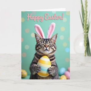 Striped Egg Happy Cat Season Card