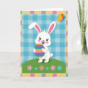 Striped Egg Happy Rabbit Card