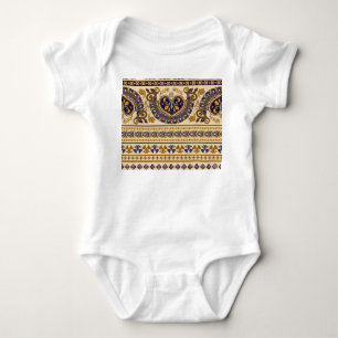 Striped Egyptian Floral Wallpaper Baby Bodysuit