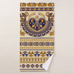 Striped egyptian seamless pattern. Colorful floral Bath Towel