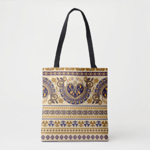 Striped egyptian seamless pattern. Colorful floral Tote Bag