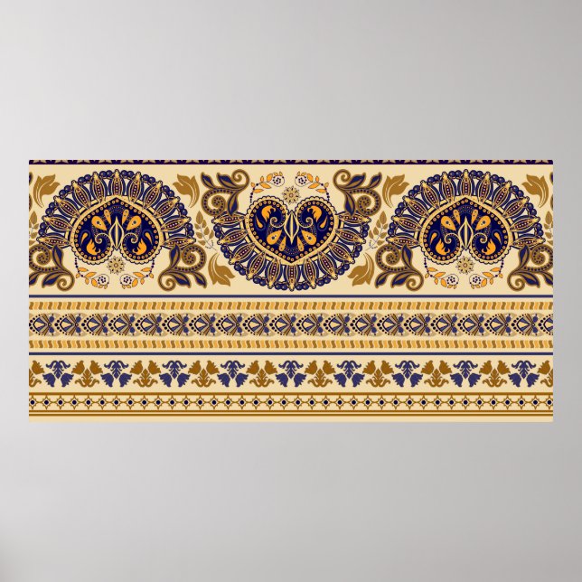 Striped egyptian seamless pattern. Colourful flora Poster (Front)