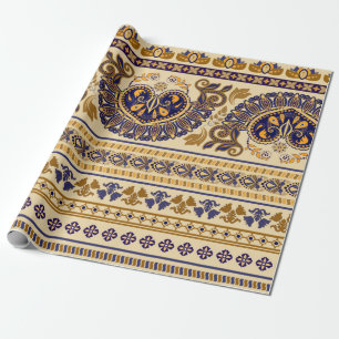 Striped egyptian seamless pattern. Colourful flora Wrapping Paper