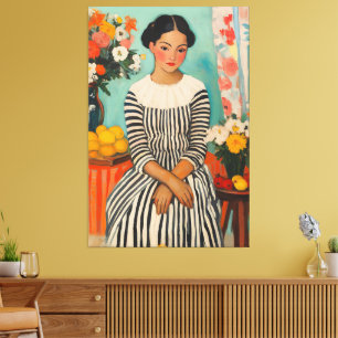 Striped Elegance with Flowers Canvas Print