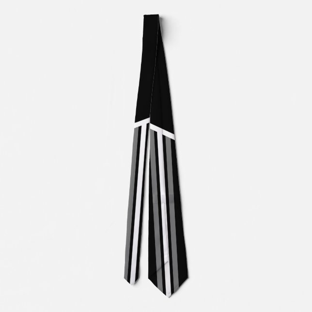 Striped Fashion Tie for Men-Black/White/Grey (Back)
