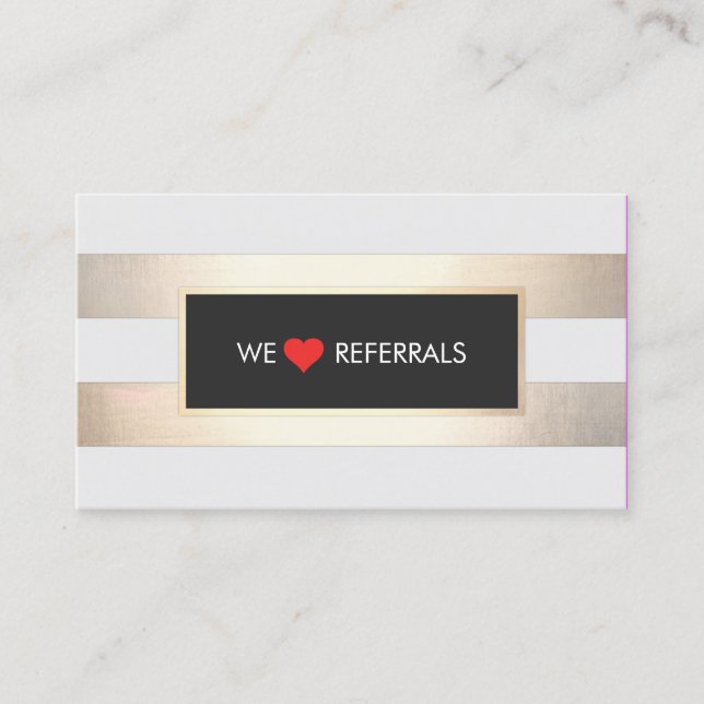 Striped FAUX Gold and Black Red Heart Referral Card (Front)