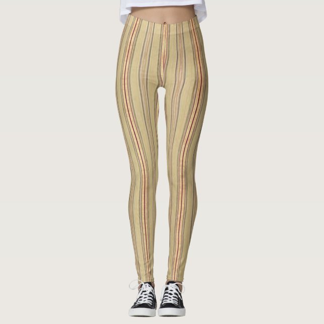Striped faux Vintage regency fabric Leggings (Front)