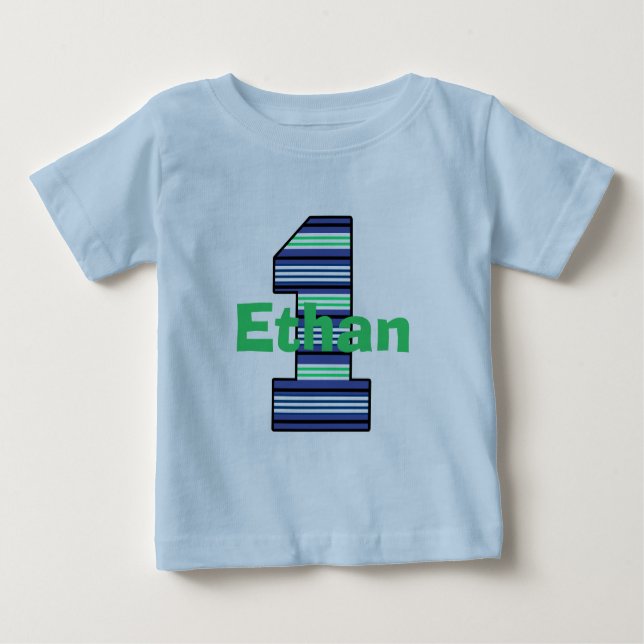 Striped First Birthday Boy T-Shirt (Front)