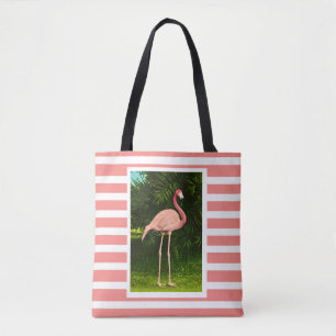 Striped Flamingo Shoulder Tote Bag
