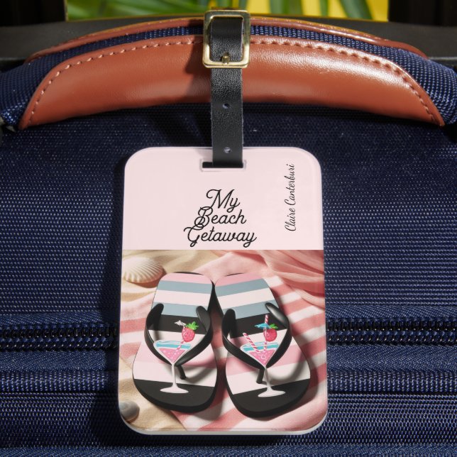 Striped Flip Flops Beach Towel Luggage Tag (Front Insitu 2)