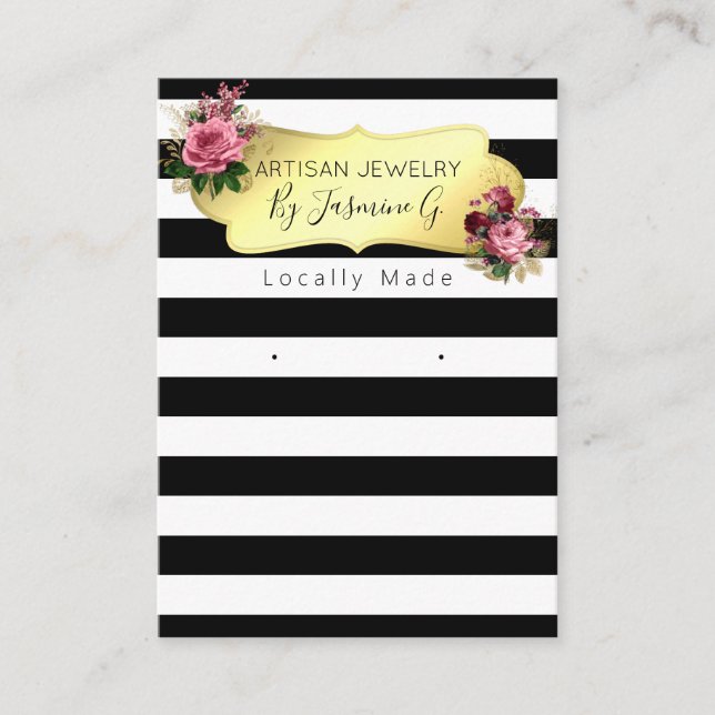 Striped Floral Black White Jewellery Display Card (Front)