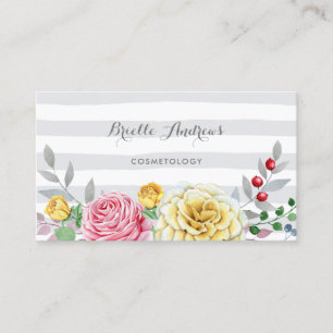 Striped Floral Cosmetologist Business Card