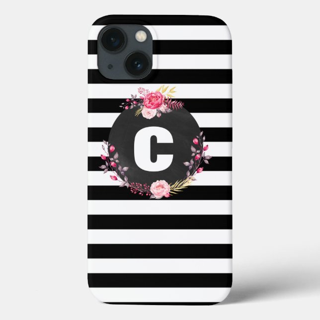 Striped Floral Monogram Tough Xtreme iPhone Case (Back)