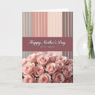Striped Floral Rose Greeting Card