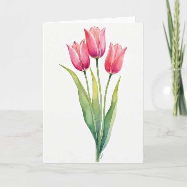 Striped Floral Watercolor Card (Front)