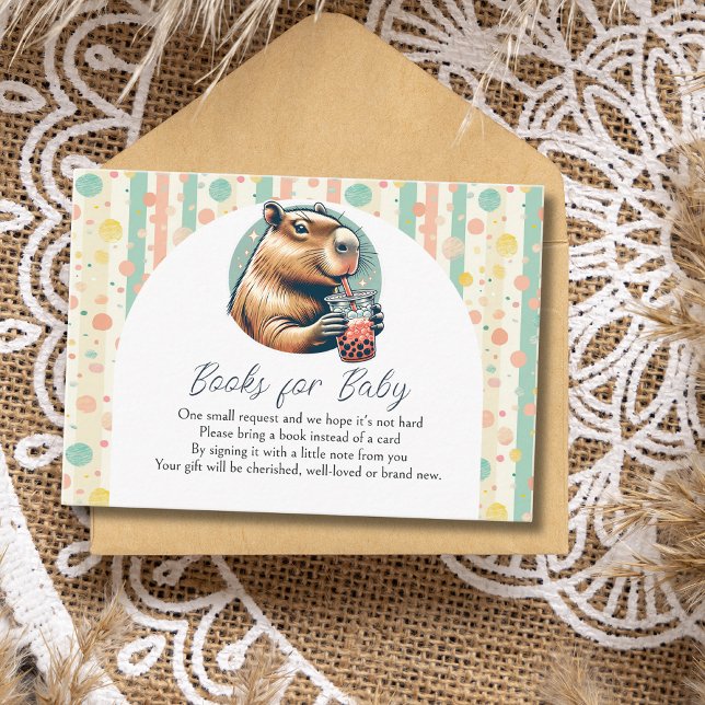 Striped Funny Capybara Baby Shower Books For Baby Enclosure Card (Creator Uploaded)
