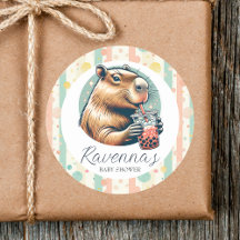 Striped Funny Capybara Custom Name Baby Shower