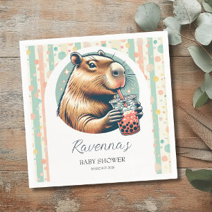 Striped Funny Capybara Personalised Baby Shower Napkin