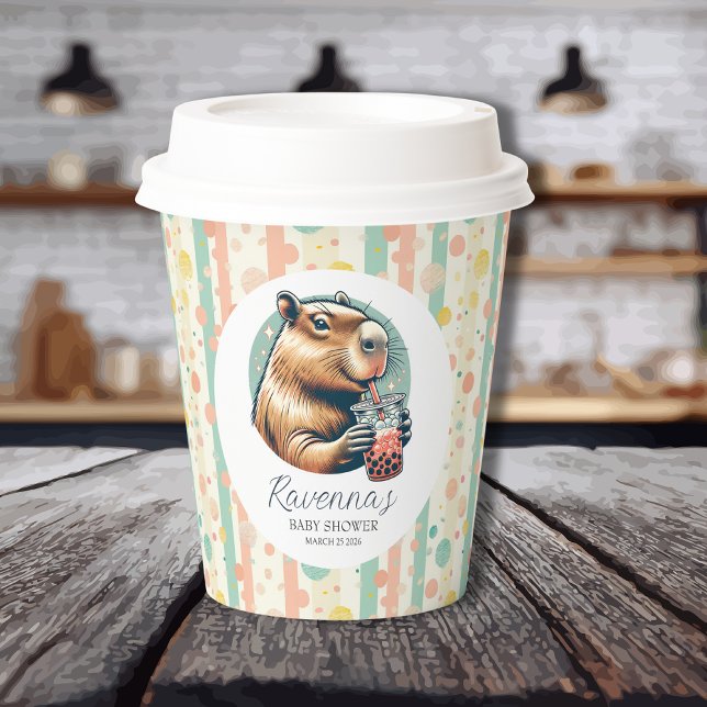 Striped Funny Capybara Personalised Baby Shower Paper Cups (Creator Uploaded)