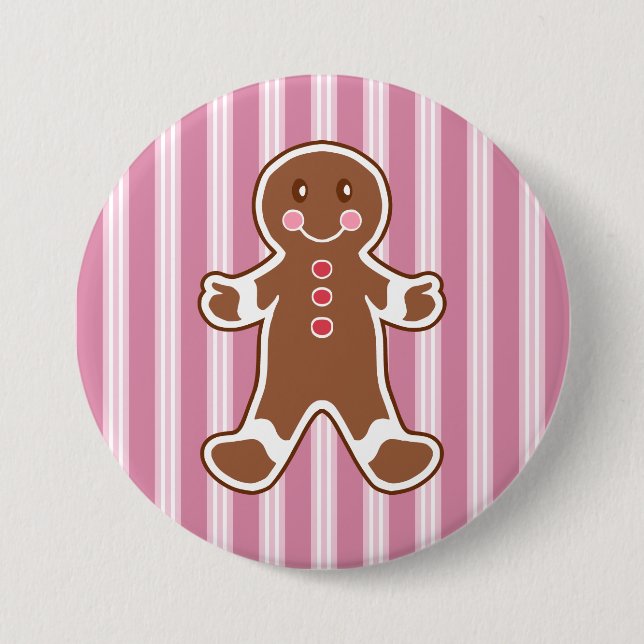Striped Gingerbread Boy Button (Front)