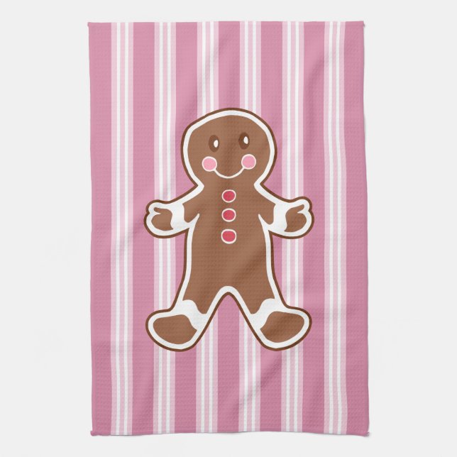 Striped Gingerbread Boy Kitchen Towel  (Vertical)