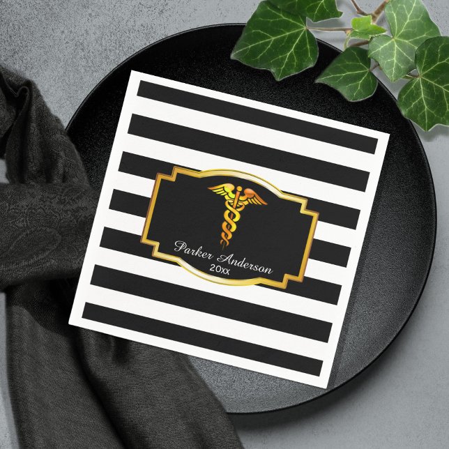 Striped Gold Caduceus Medical | Nursing Graduation Napkin (Creator Uploaded)